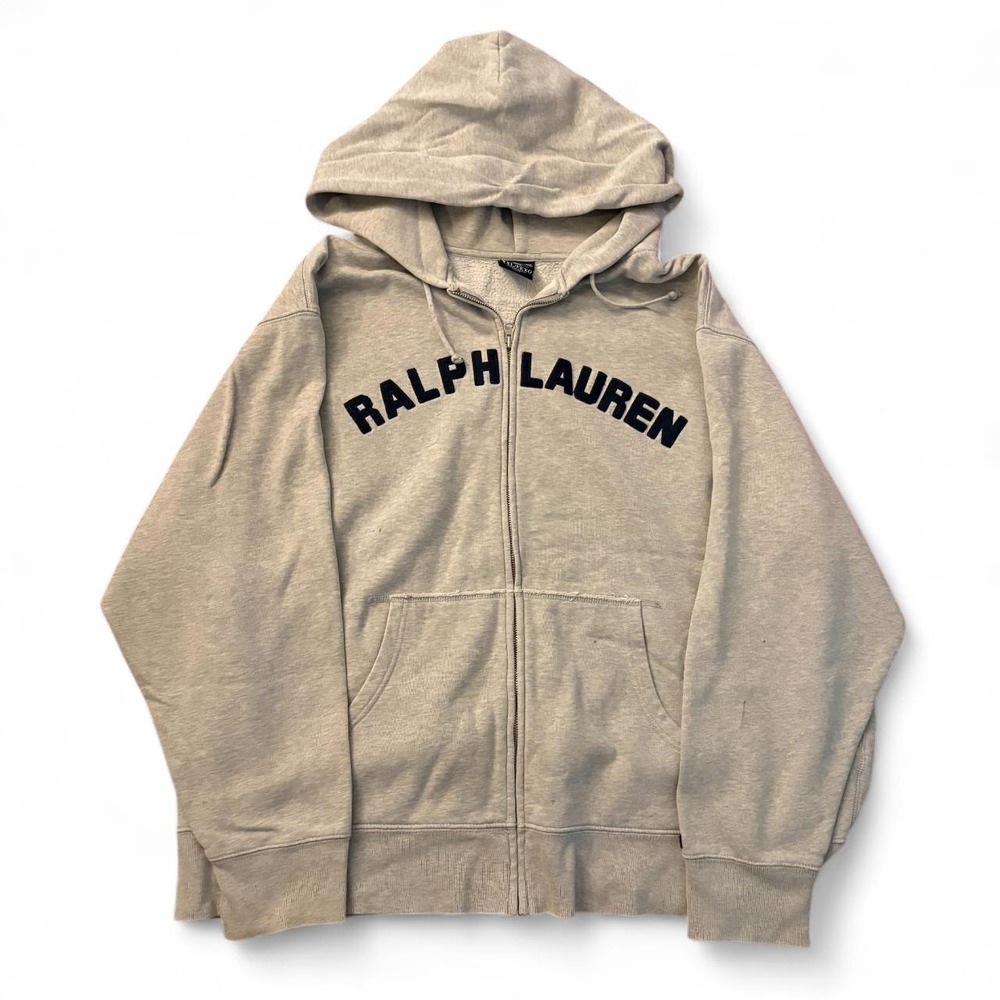 Vintage Polo Jeans Ralph Lauren Gray Full Zip Hoodie Mens XXL Navy Spellout